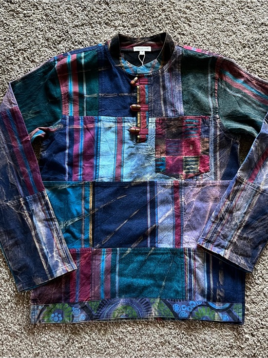 EARTHBOUND Other - EARTHBOUND Patchwork Stripe Henley Shirt - Blue, Green, Purple
